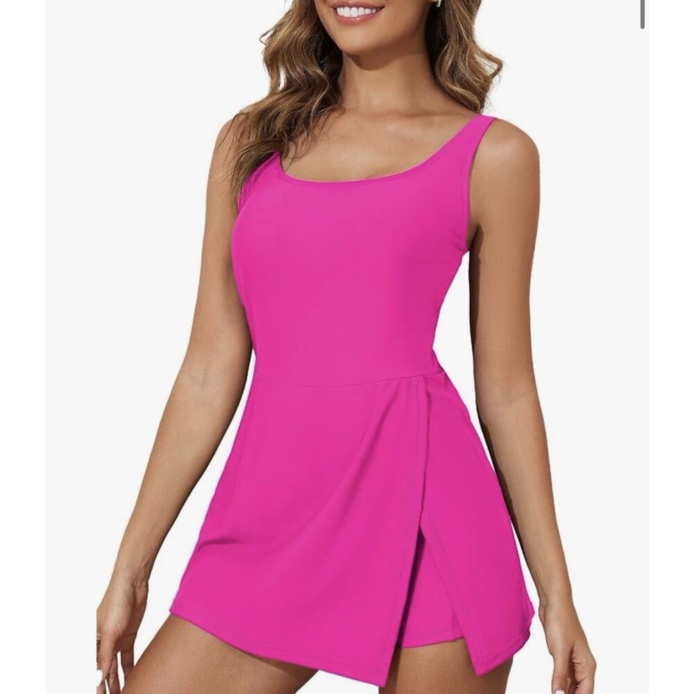 Sz M Aleumdr One Piece Swimdress Swimsuit Tummy Control Split Swim Dress